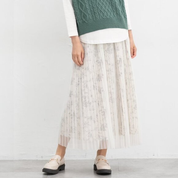 Banana Republic Pleated Floral Cream Maxi Skirt Sz 0 - Picture 1 of 9